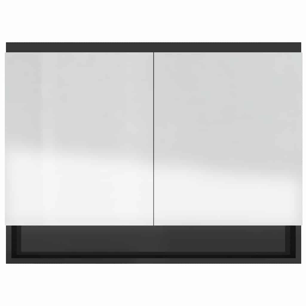 Fényes fekete MDF tükrös fürdőszobaszekrény 80 x 15 x 60 cm 5