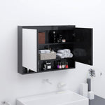 Fényes fekete MDF tükrös fürdőszobaszekrény 80 x 15 x 60 cm