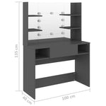 Szürke LED-es MDF sminkasztal 100 x 40 x 135 cm 6