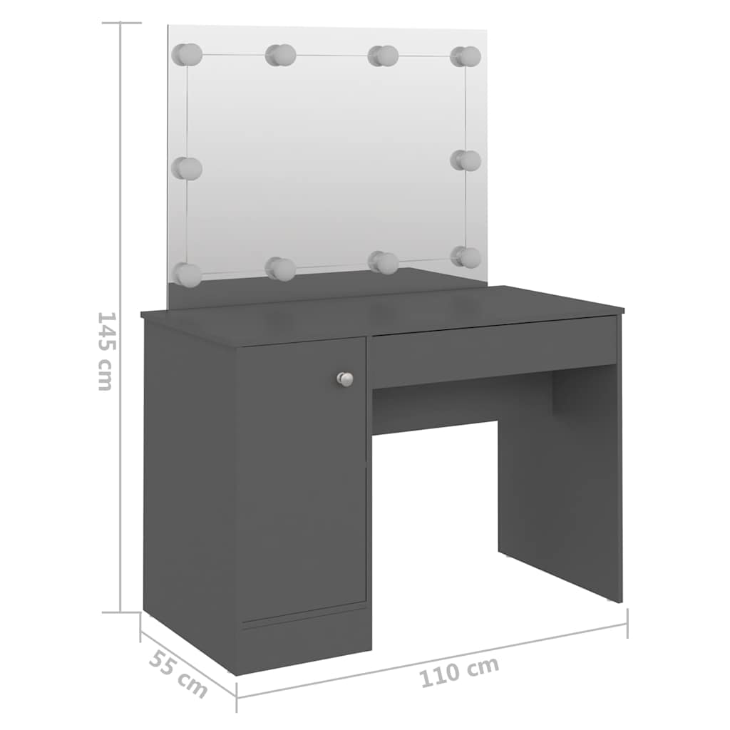 Szürke LED-es MDF sminkasztal 110 x 55 x 145 cm 6