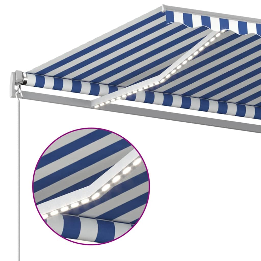 Kék és fehér kézzel kihúzható LED-es napellenző 400 x 300 cm 4