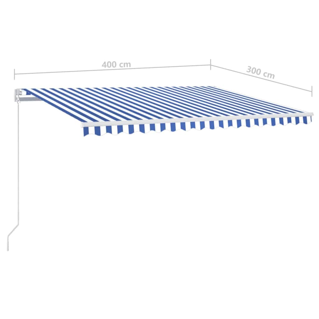 Kék és fehér kézzel kihúzható LED-es napellenző 400 x 300 cm 7