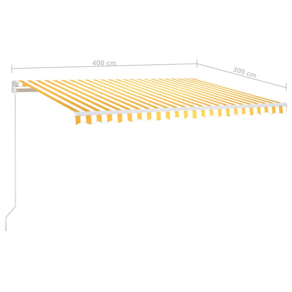 Sárga és fehér kézzel kihúzható LED-es napellenző 400 x 300 cm 7