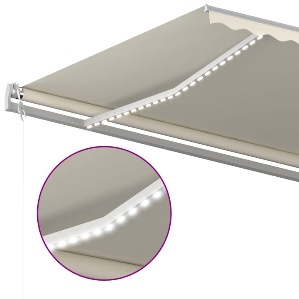 Krémszínű automata szélérzékelős és LED-es napellenző 600x300cm 4