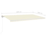 Krémszínű automata szélérzékelős és LED-es napellenző 600x300cm 10