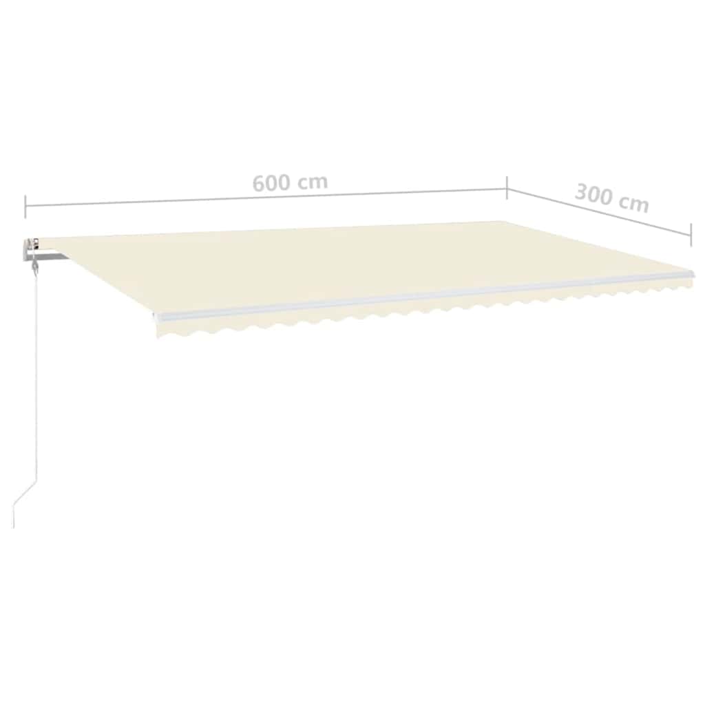 Krémszínű automata szélérzékelős és LED-es napellenző 600x300cm 10
