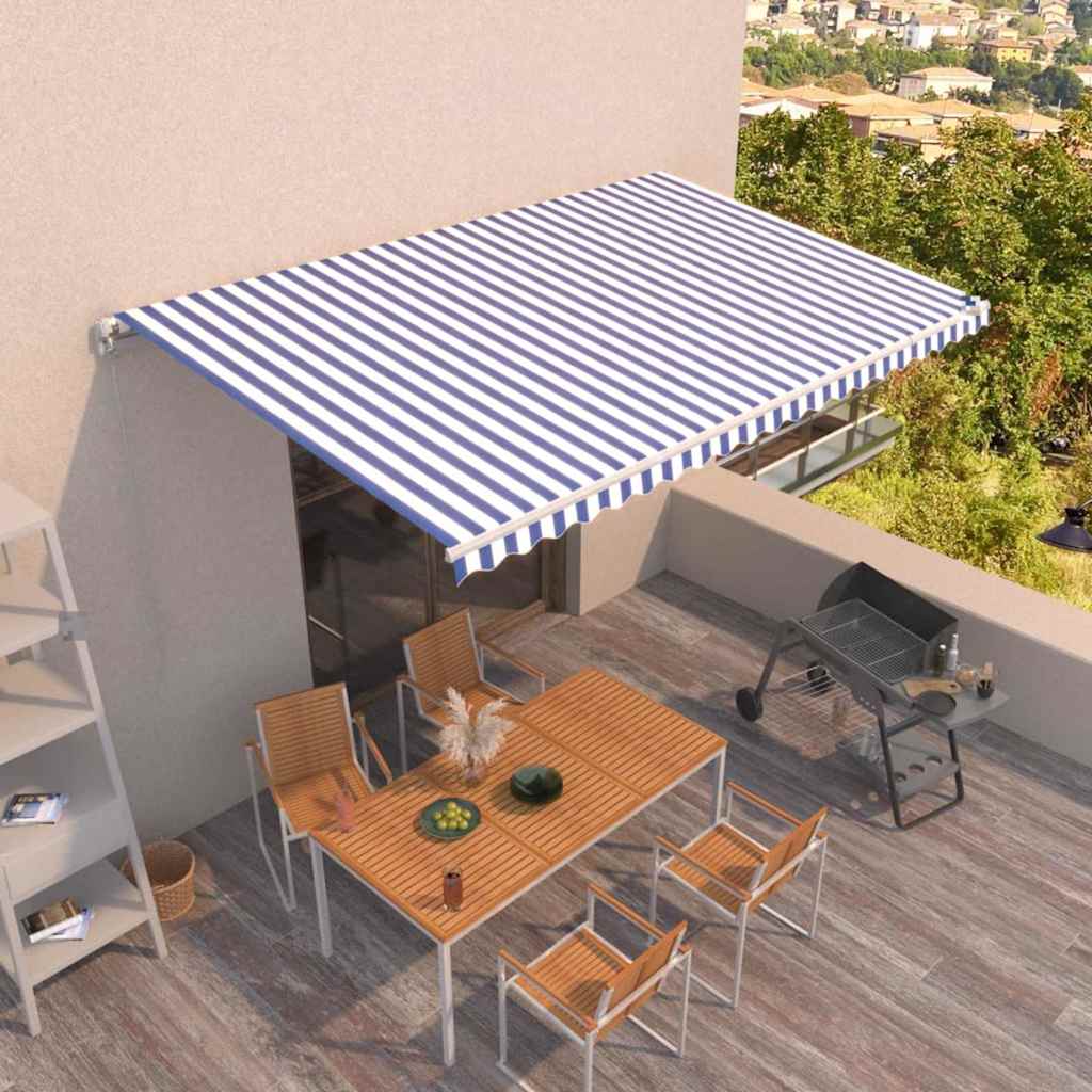 Behúzható napellenző Kék és Fehér 500 × 350 cm