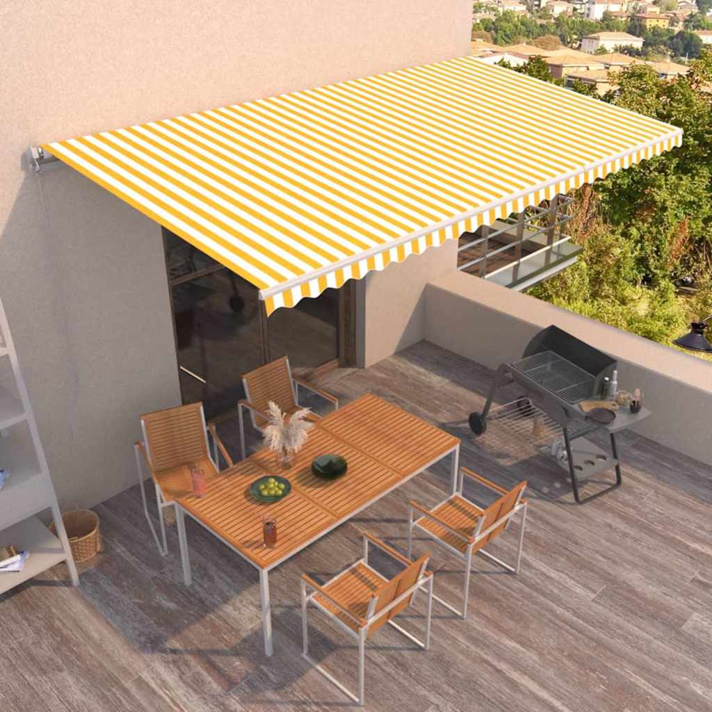 Behúzható napellenző Sárga és Fehér 600 × 350 cm