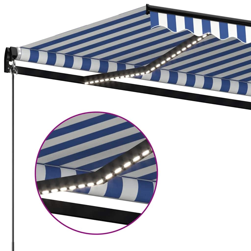 Kék és fehér kézzel kihúzható LED-es napellenző 400 x 300 cm 5