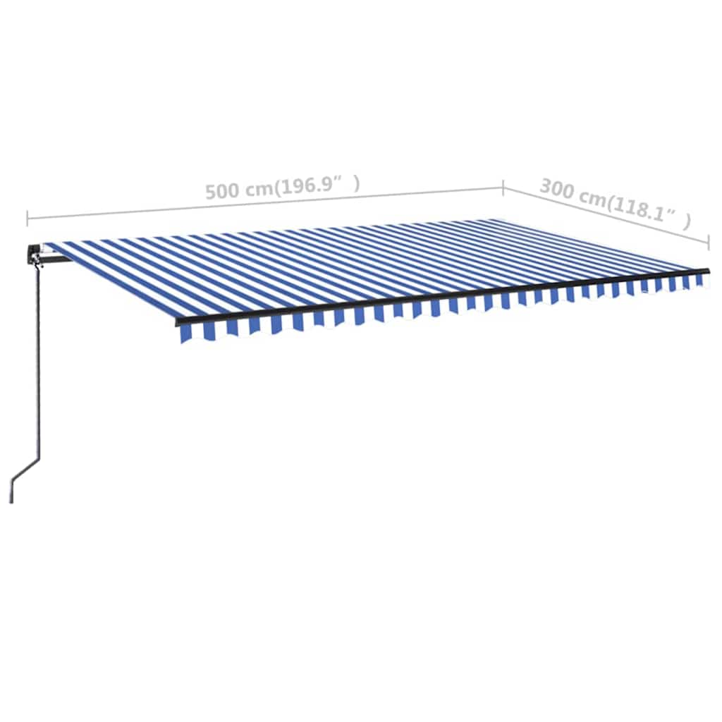 Kék és fehér kézzel kihúzható LED-es napellenző 500 x 300 cm 7