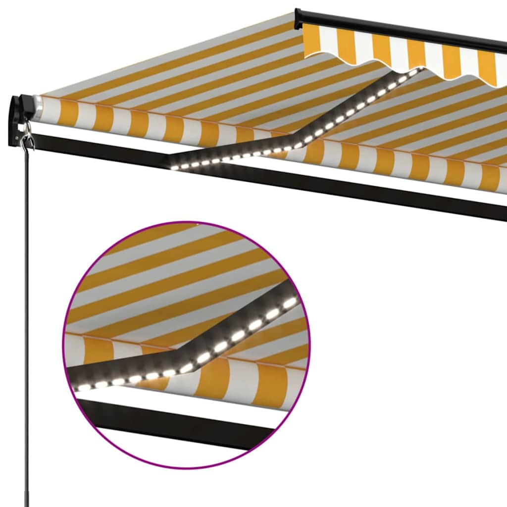 Sárga és fehér kézzel kihúzható LED-es napellenző 500x300 cm 5