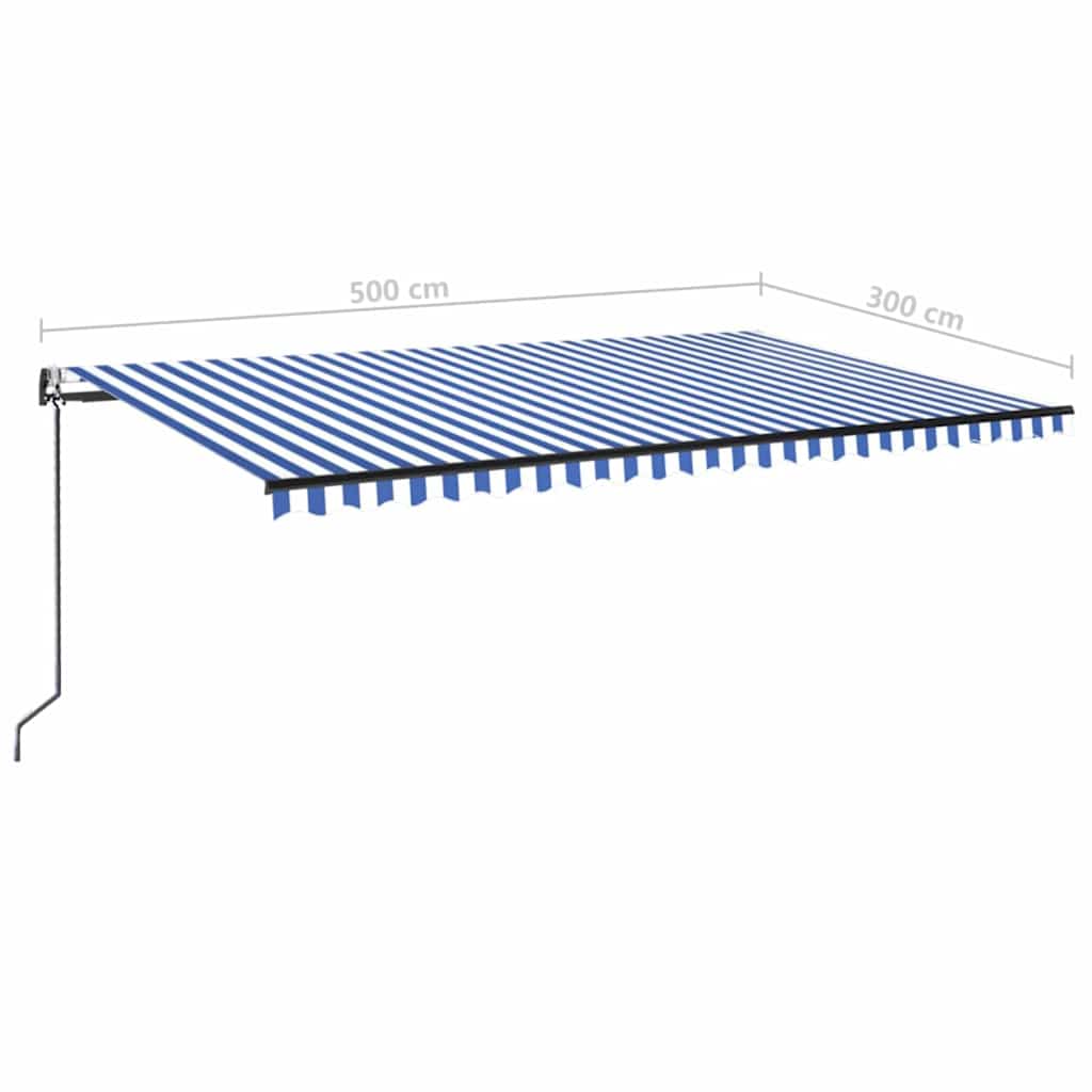 Kék/fehér automata szélérzékelős és LED-es napellenző 500x300cm 10