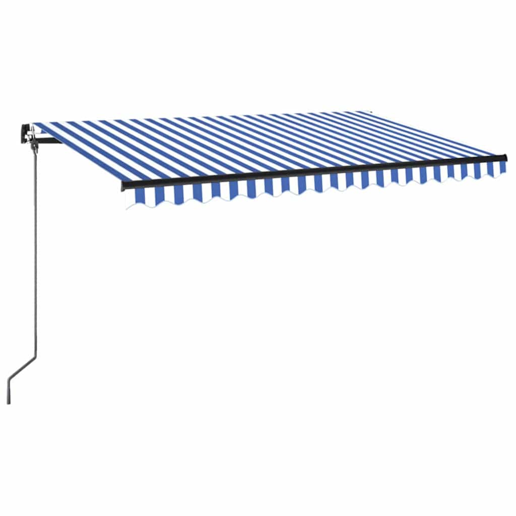 Kék és fehér kézzel kihúzható LED-es napellenző 450 x 350 cm 2