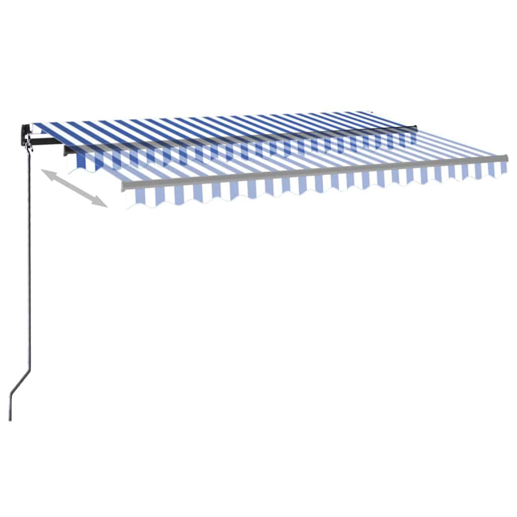 Kék és fehér kézzel kihúzható LED-es napellenző 450 x 350 cm 3