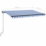 Kék és fehér kézzel kihúzható LED-es napellenző 450 x 350 cm 7