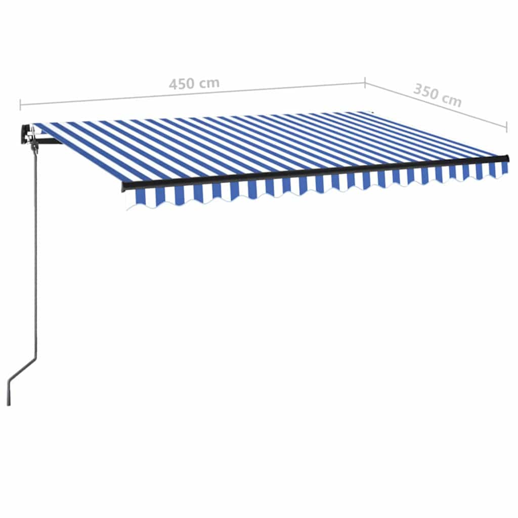 Kék és fehér kézzel kihúzható LED-es napellenző 450 x 350 cm 7