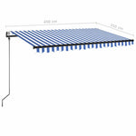 Kék/fehér automata szélérzékelős és LED-es napellenző 450x350cm 10