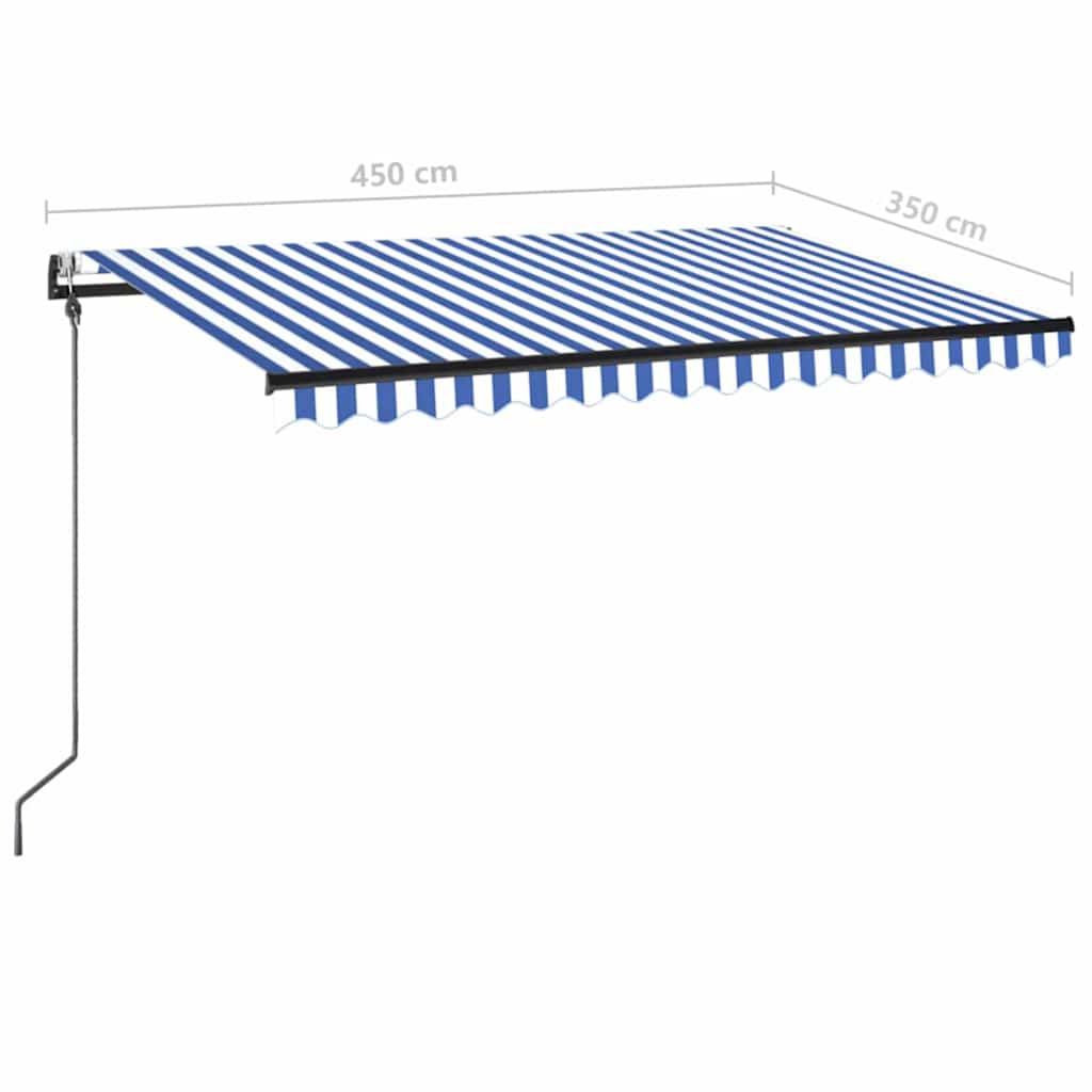 Kék/fehér automata szélérzékelős és LED-es napellenző 450x350cm 10