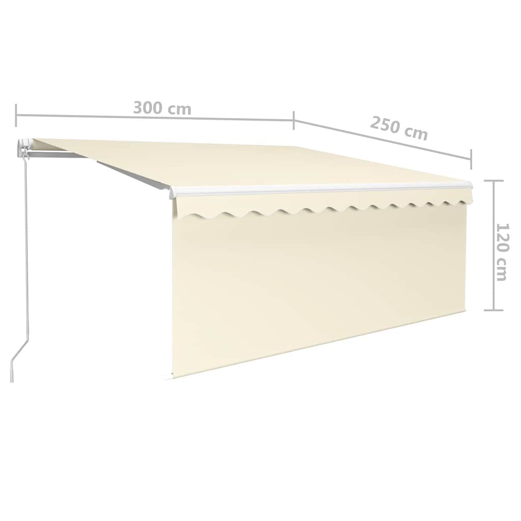 Krémszínű LED-es kézzel kihúzható napellenző redőnnyel 3x2,5 m 7