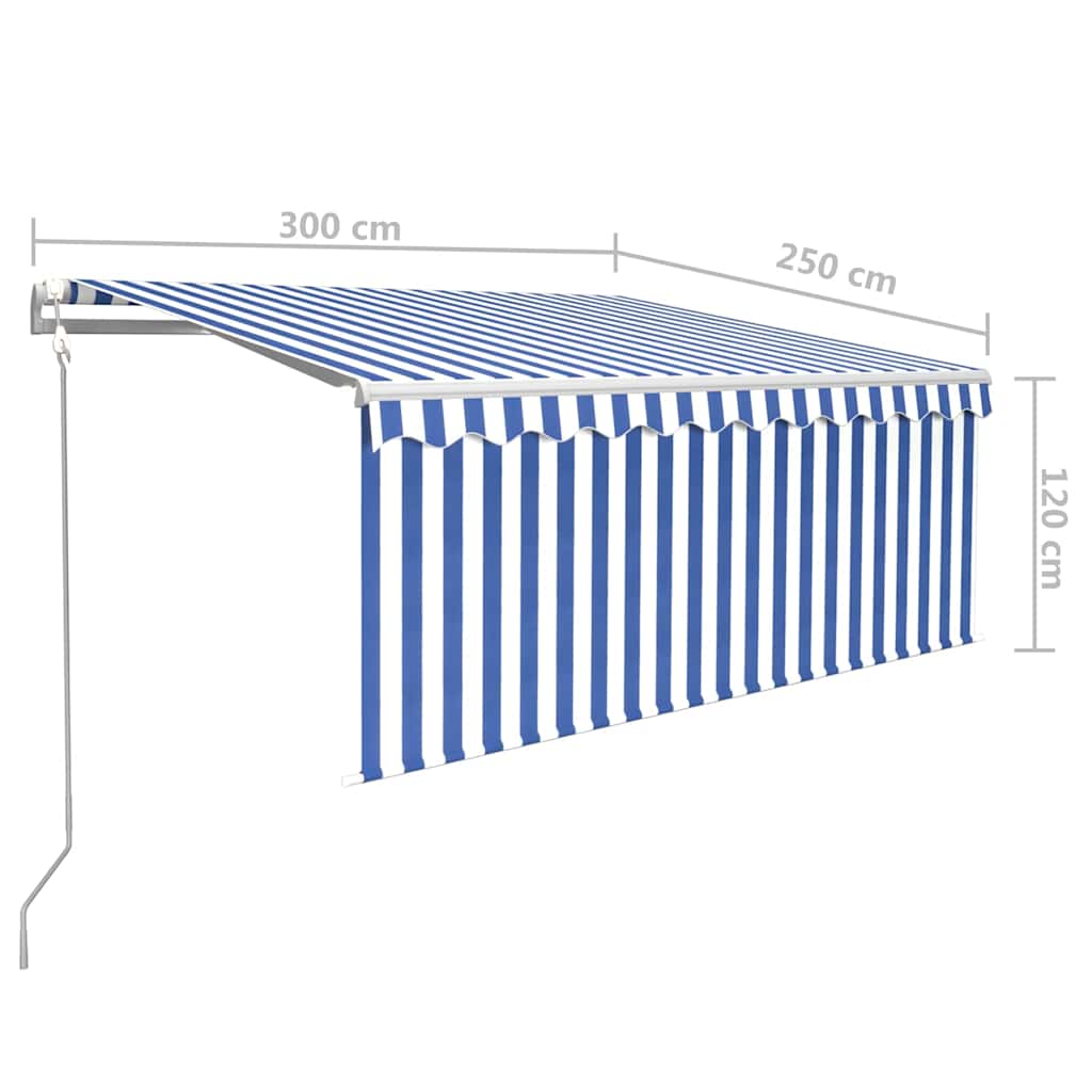 Kék és fehér automata napellenző redőnnyel 3 x 2,5 m 9