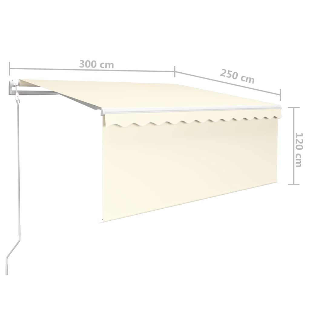 Krémszínű szélérzékelős, LED-es napellenző redőnnyel 3 x 2,5 m 10
