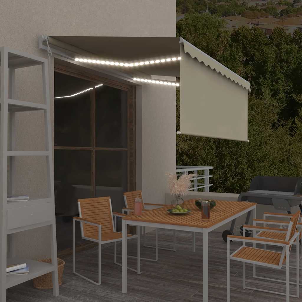 Krémszínű szélérzékelős, LED-es napellenző redőnnyel 3 x 2,5 m