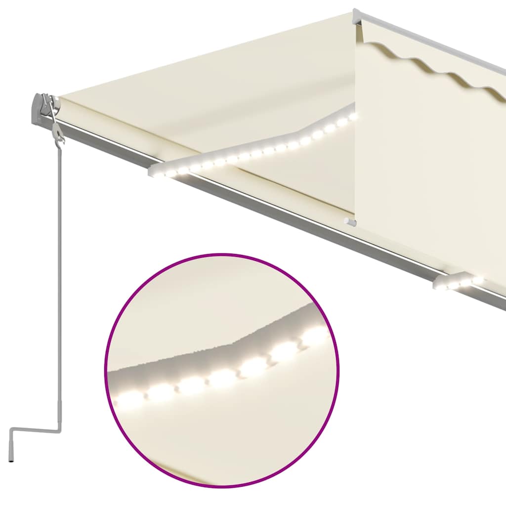 Krémszínű szélérzékelős, LED-es napellenző redőnnyel 3 x 2,5 m 5