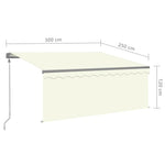Krémszínű szélérzékelős, LED-es napellenző redőnnyel 3 x 2,5 m 10