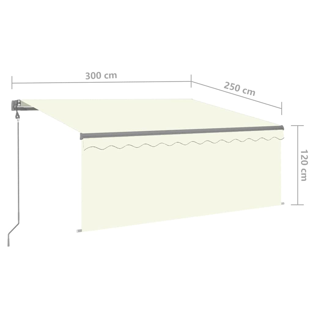 Krémszínű szélérzékelős, LED-es napellenző redőnnyel 3 x 2,5 m 10