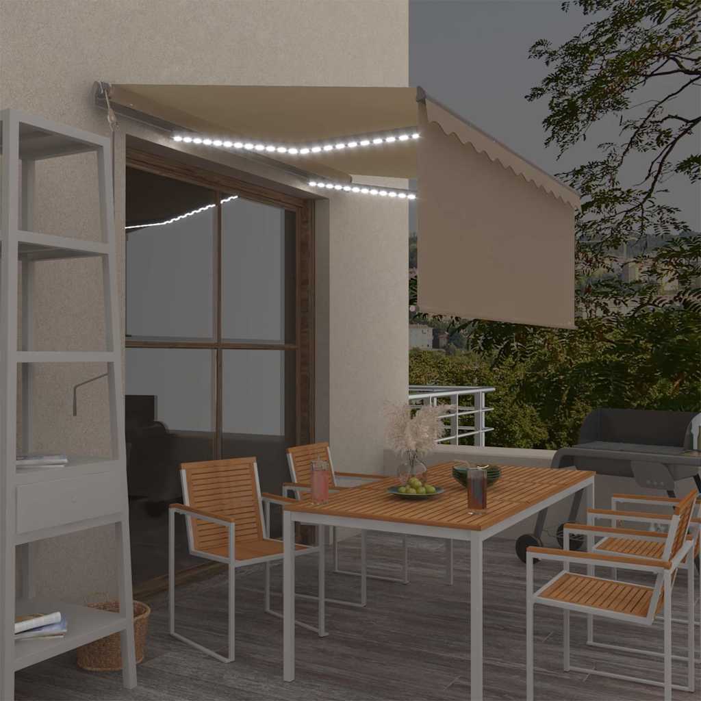Krémszínű szélérzékelős, LED-es napellenző redőnnyel 3 x 2,5 m