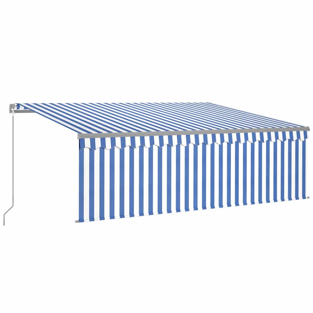 Kék és fehér kézzel kihúzható napellenző redőnnyel 4 x 3 m 2