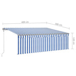 Kék és fehér redőnyös, szélérzékelős, LED-es napellenző 4x3 m 9