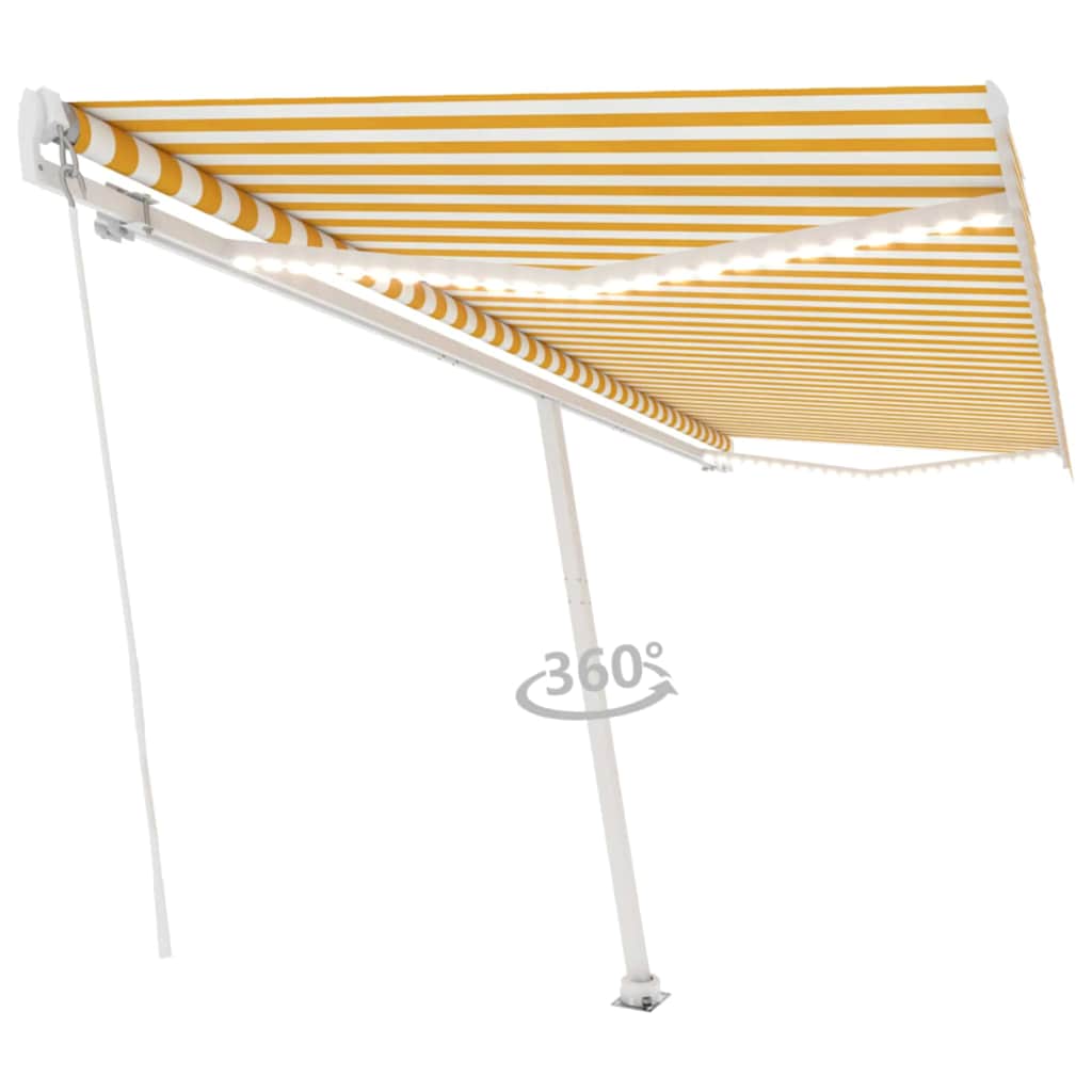 Sárga és fehér kézzel kihúzható LED-es napellenző 500x300 cm 9
