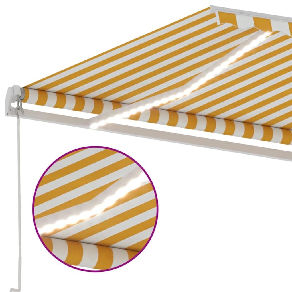 Sárga és fehér kézzel kihúzható LED-es napellenző 500x300 cm 6