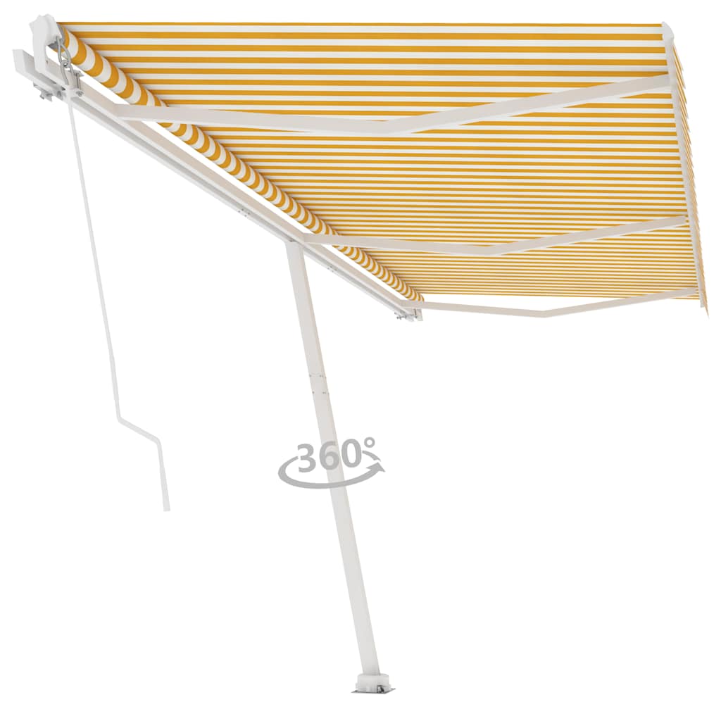 Sárga-fehér kézzel kihúzható póznás napellenző 600 x 300 cm 3