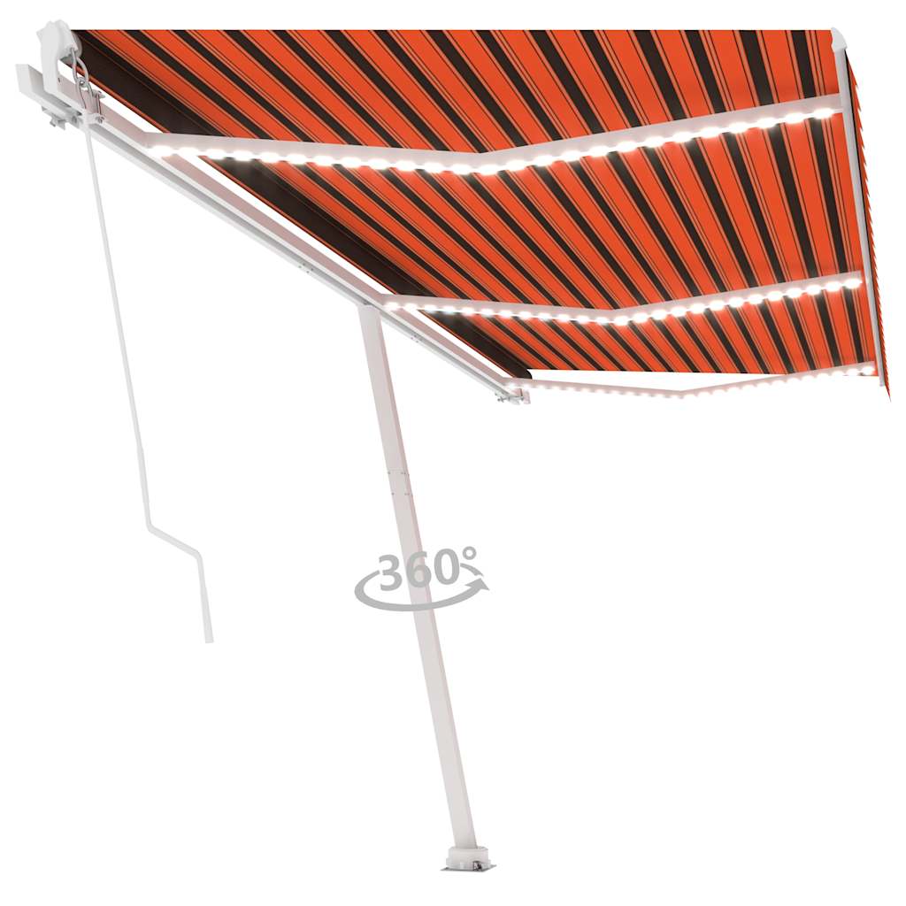 Narancs és barna kézzel kihúzható LED-es napellenző 600x300 cm 10