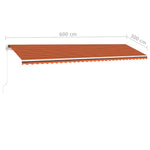 Narancs és barna kézzel kihúzható LED-es napellenző 600x300 cm 12