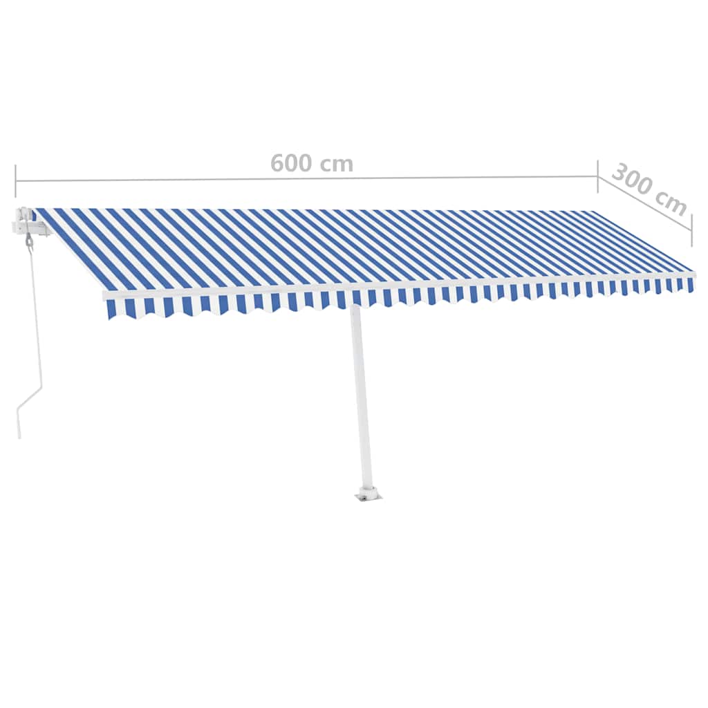 Kék és fehér automata póznás napellenző 600 x 300 cm 13