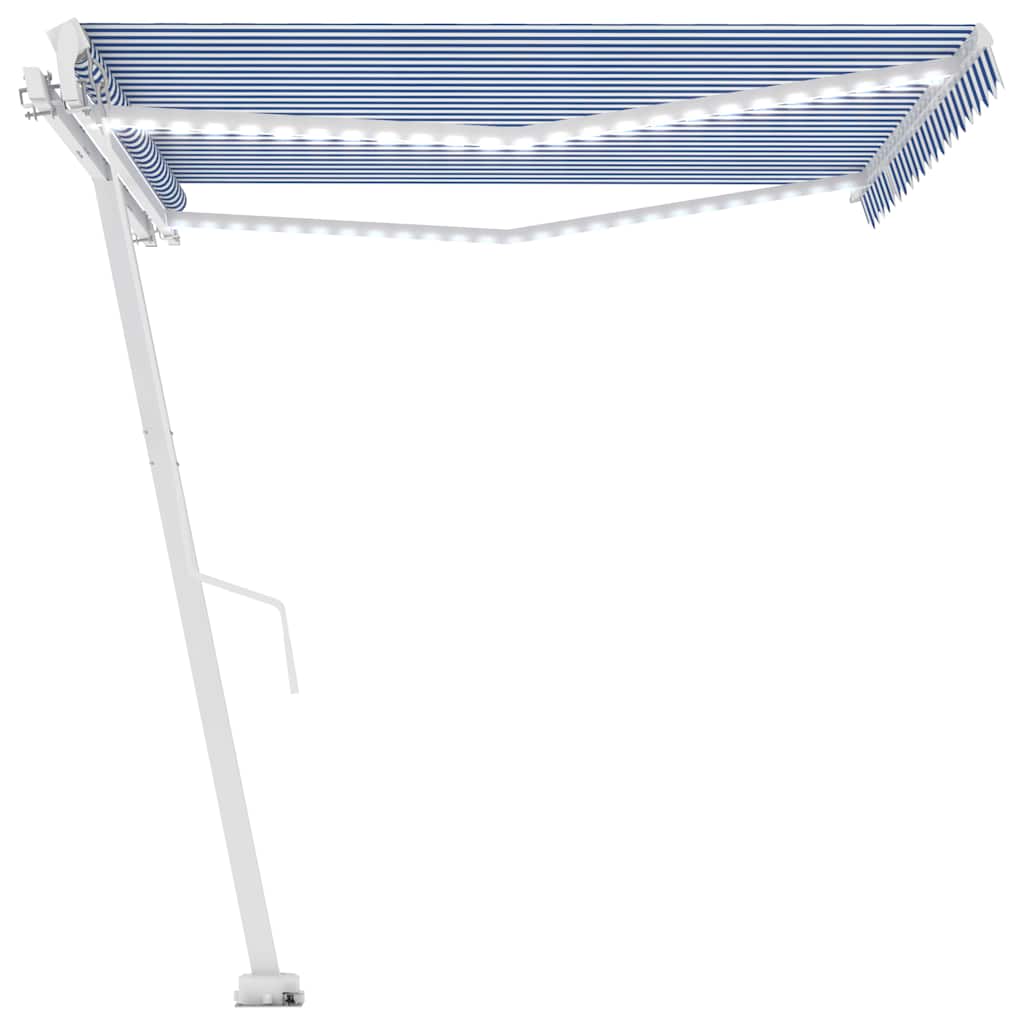 Kék és fehér kézzel kihúzható LED-es napellenző 400 x 350 cm 5