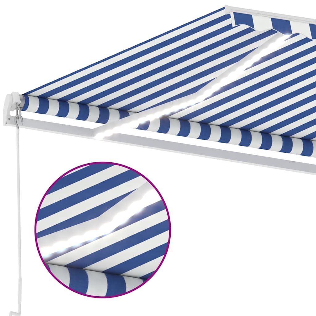 Kék és fehér kézzel kihúzható LED-es napellenző 400 x 350 cm 6