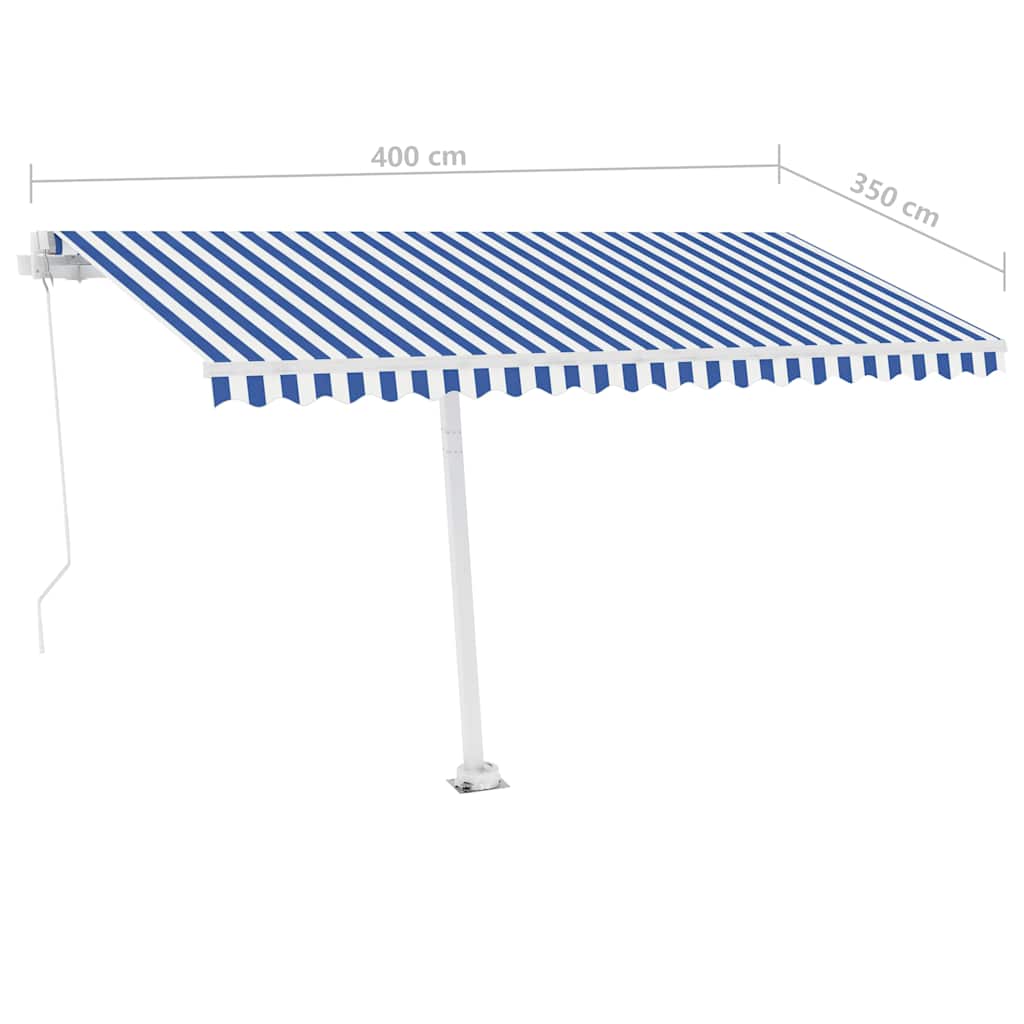 Kék és fehér kézzel kihúzható LED-es napellenző 400 x 350 cm 9