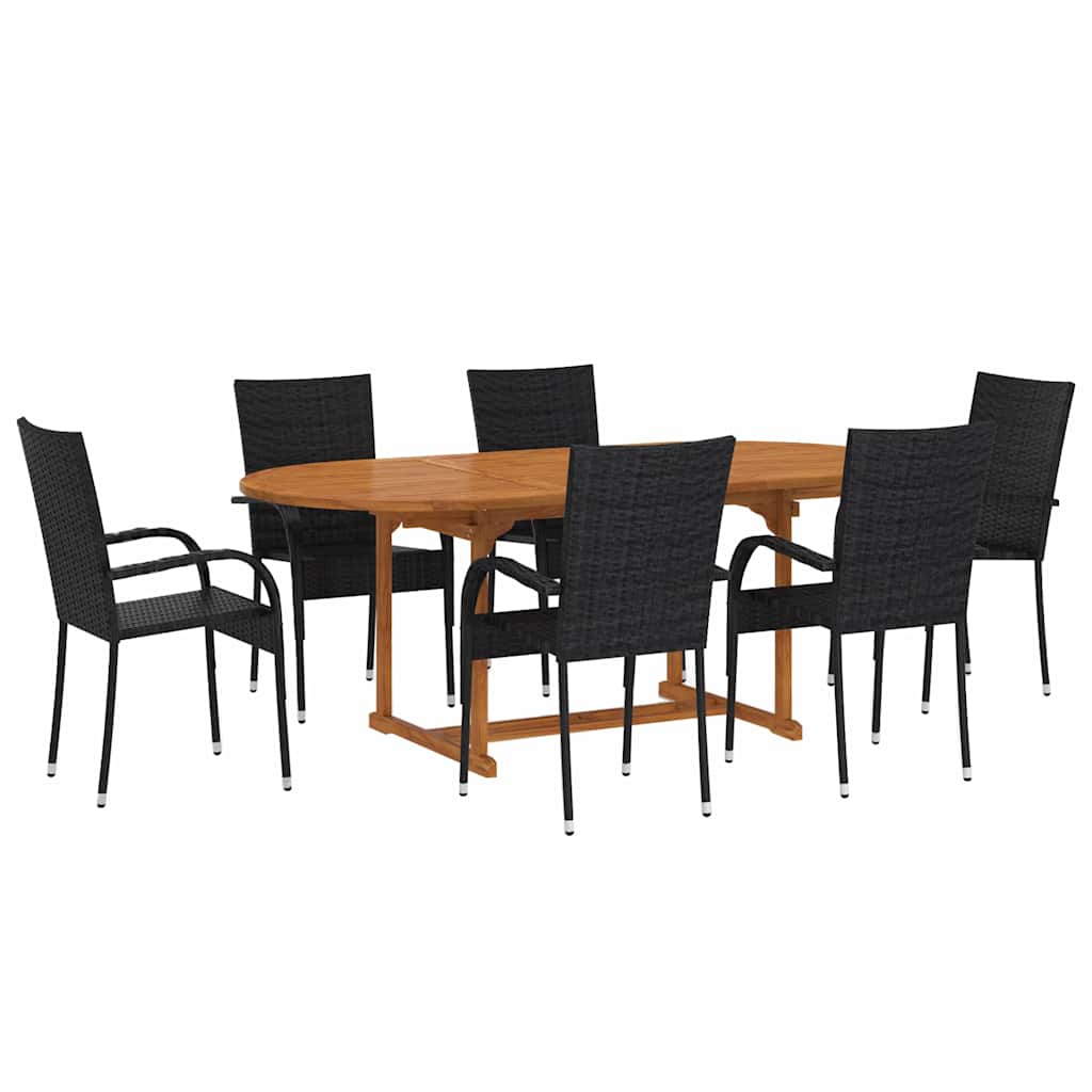 7 részes fekete polyrattan kerti étkezőgarnitúra 2