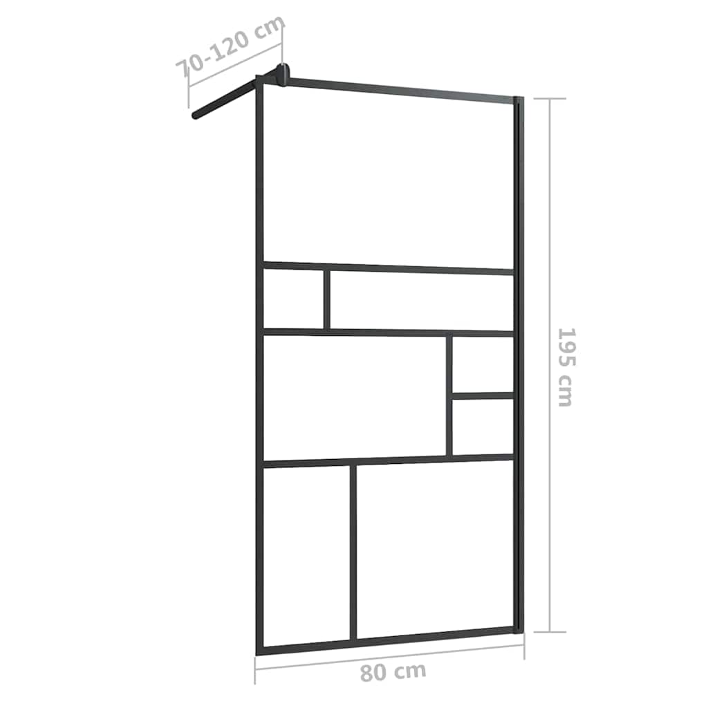 Fekete zuhanyfal átlátszó ESG üveggel 80 x 195 cm 6