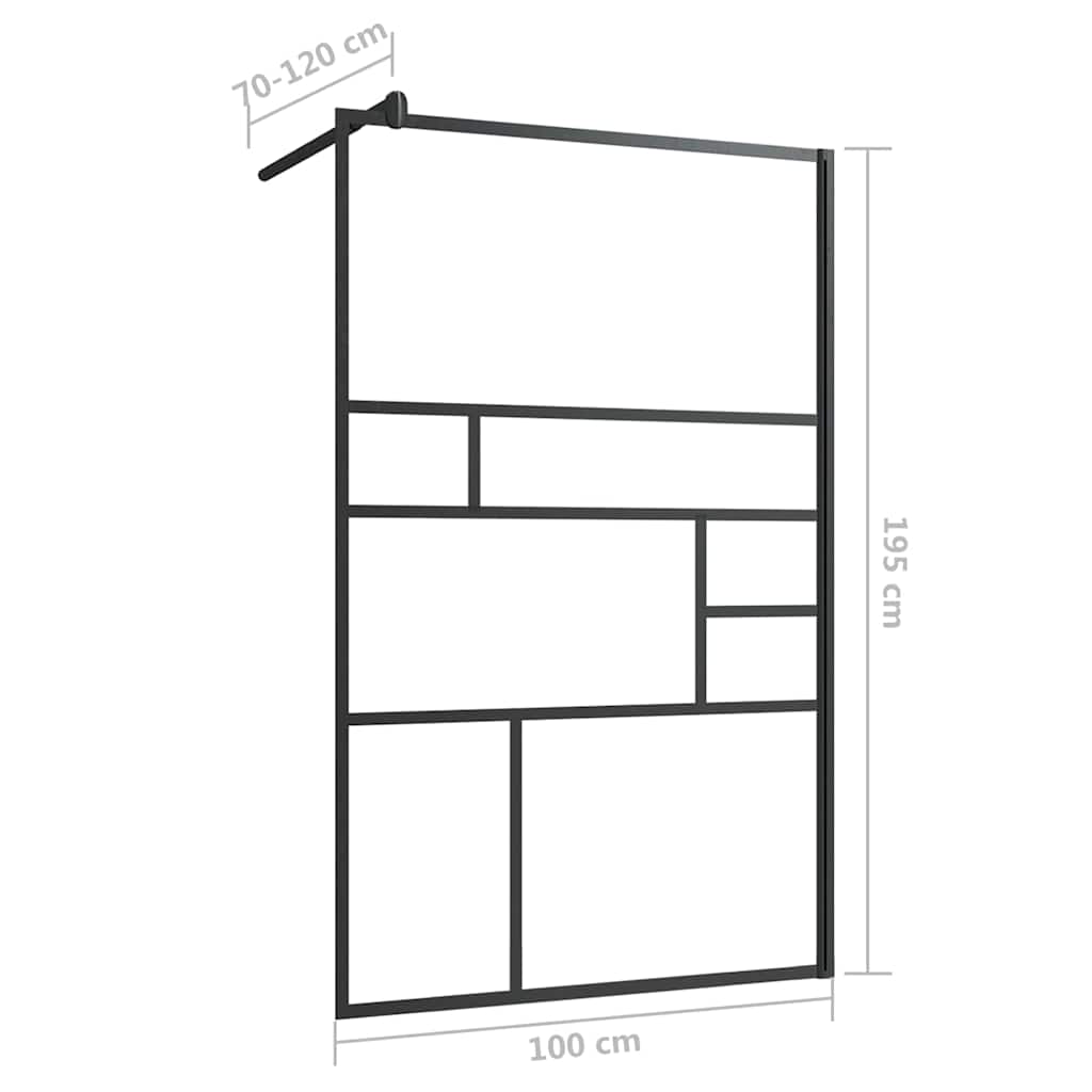 Fekete zuhanyfal átlátszó ESG üveggel 100 x 195 cm 6