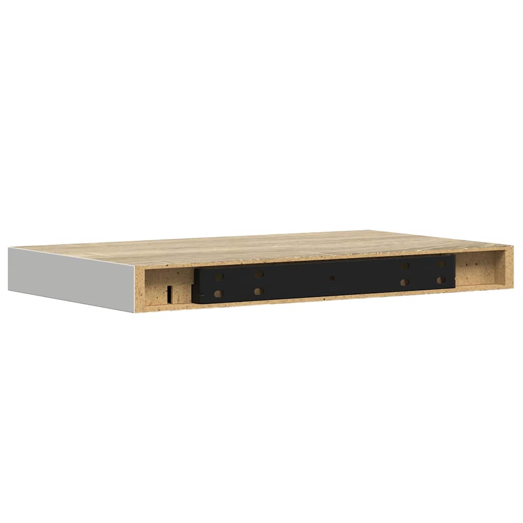 Tölgyszínű és fehér MDF lebegő fali polc 50 x 23,5 x 3,8 cm 8