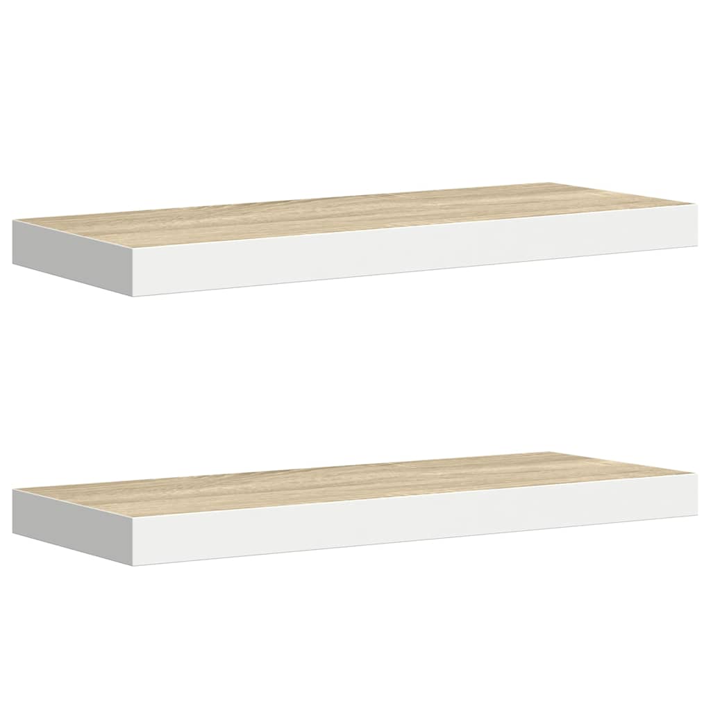 2 db tölgyszínű és fehér MDF lebegő fali polc 60x23,5x3,8 cm 2