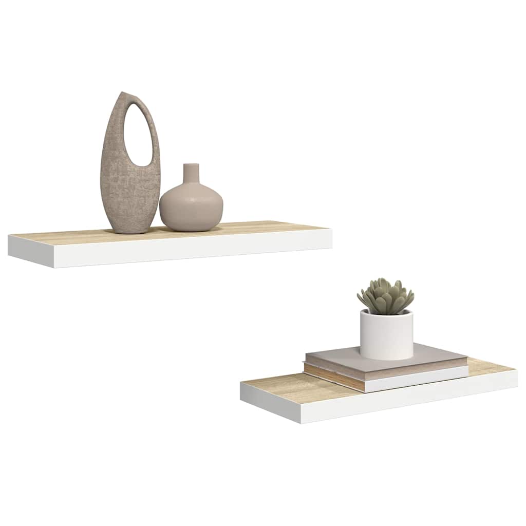 2 db tölgyszínű és fehér MDF lebegő fali polc 60x23,5x3,8 cm 5