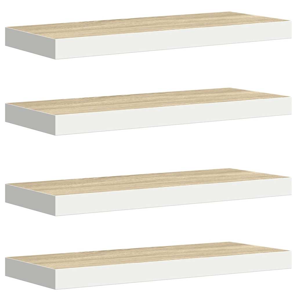 4 db tölgyszínű és fehér MDF lebegő fali polc 60x23,5x3,8 cm 2