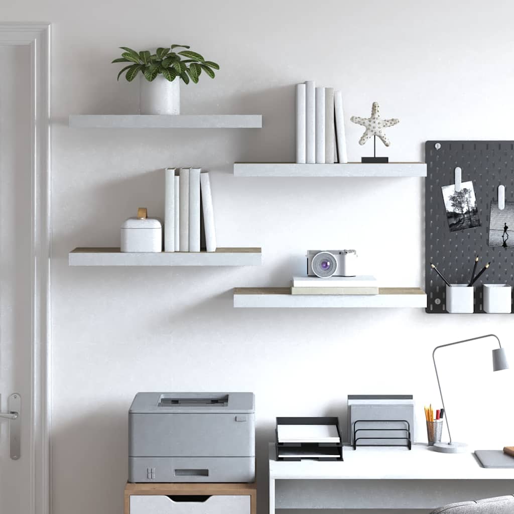 4 db tölgyszínű és fehér MDF lebegő fali polc 60x23,5x3,8 cm 3