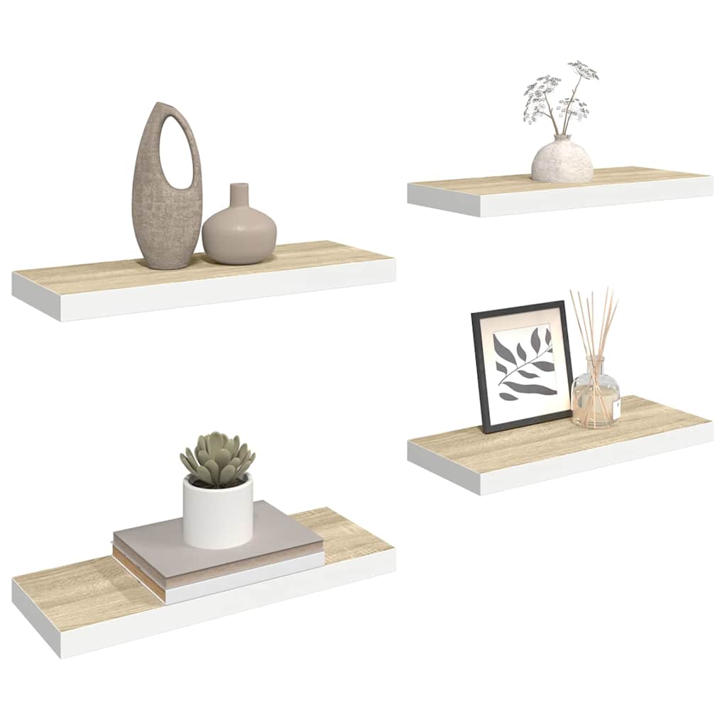 4 db tölgyszínű és fehér MDF lebegő fali polc 60x23,5x3,8 cm 5